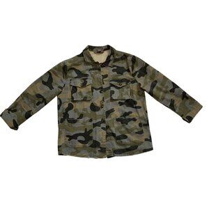 Sans Souci Shacket Camouflage Button-Up Pockets 100% Cotton Distressed Sz Large